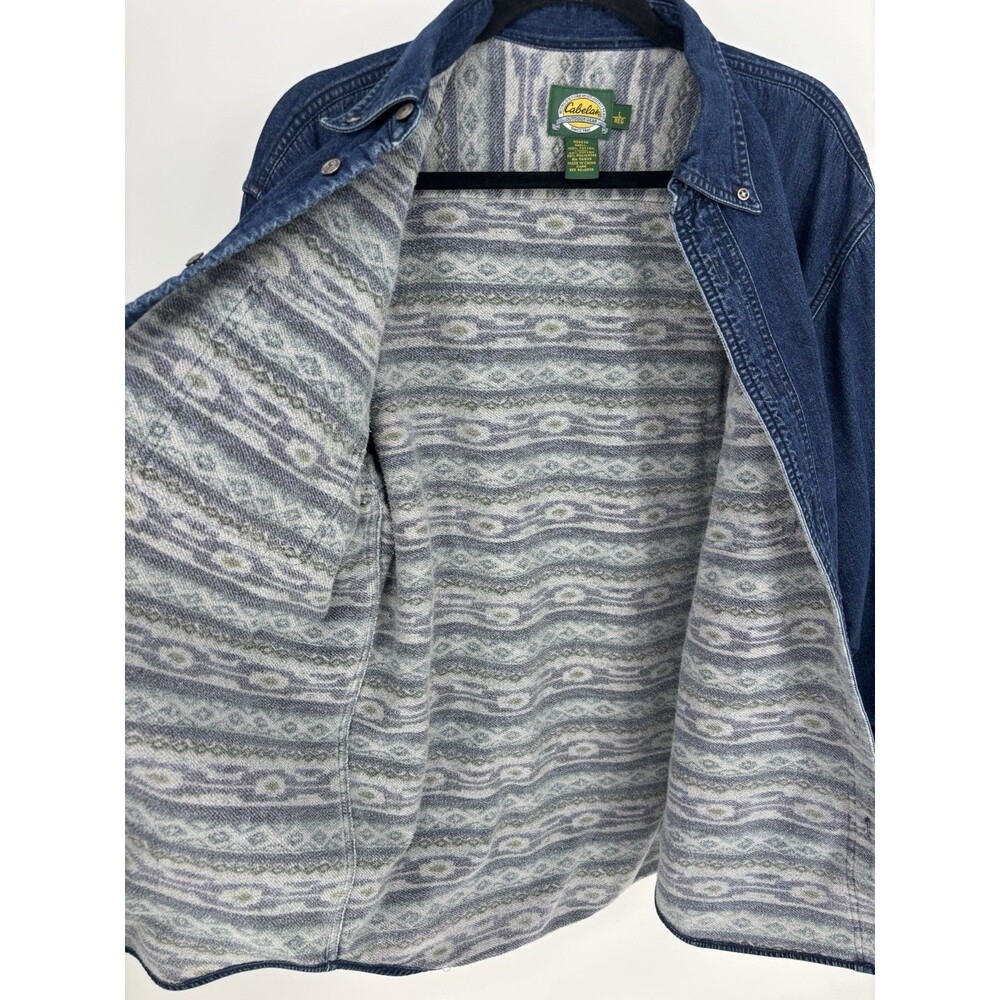 Vtg Cabela’s Denim Y2K Shirt Jacket Mens L Blue USA Fleece Lined Western Shacket